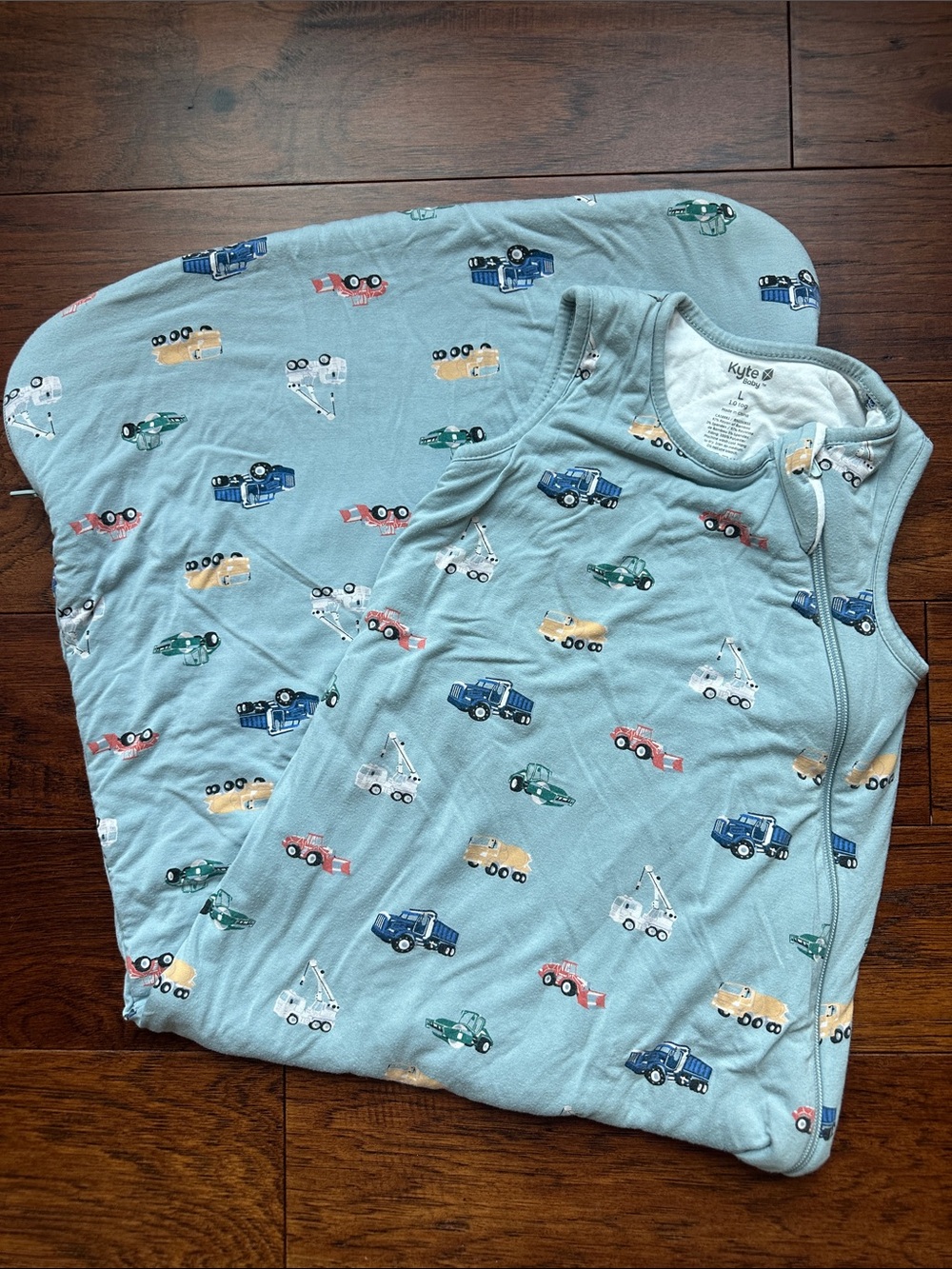 Kyte BABY Light Blue Sleep Sack with Multicolor Truck Print